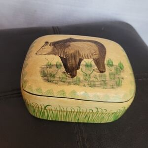 Vintage Hand Painted Bear Trinket Box